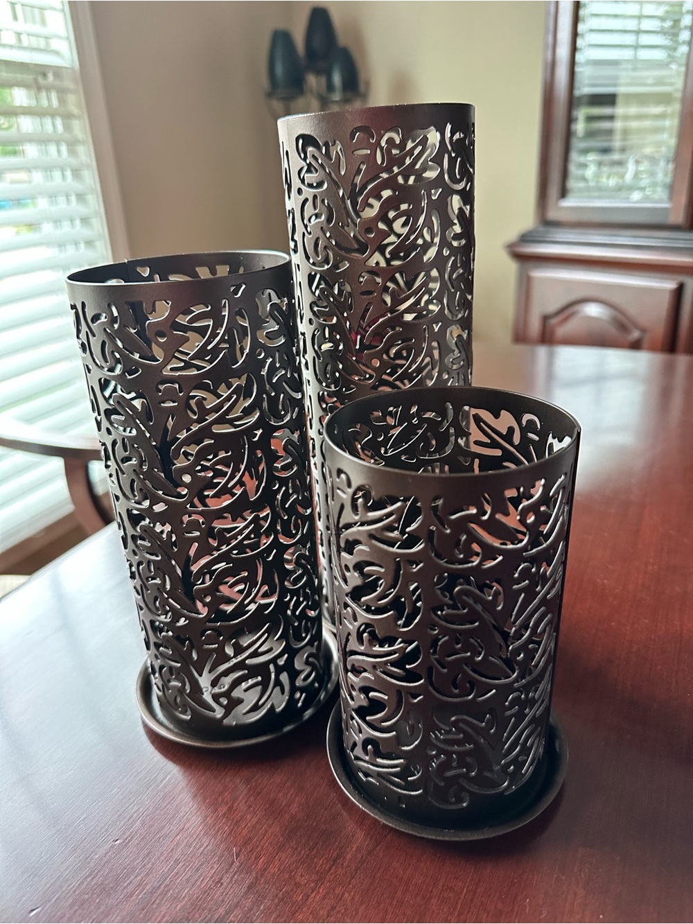 PartyLite Bronze Filigree Metal Candle Holder Trio